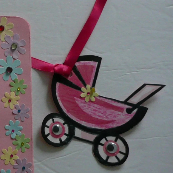 Handmade Baby Girl Congratulation Welcome New Born Card Gift Tag Stationary - Picture 5 of 5